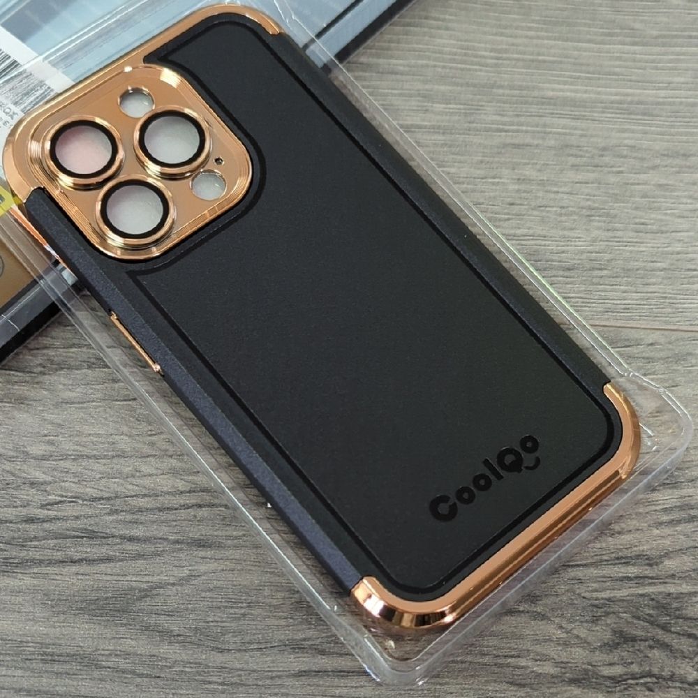 Coolqo IPhone 15 Pro Black and Gold Phone Case
